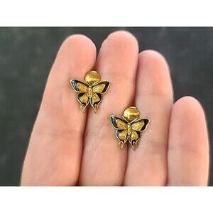 Enamel Butterfly Gold Tone Metal Butterfly Shaped Clip-on Earrings Vintage